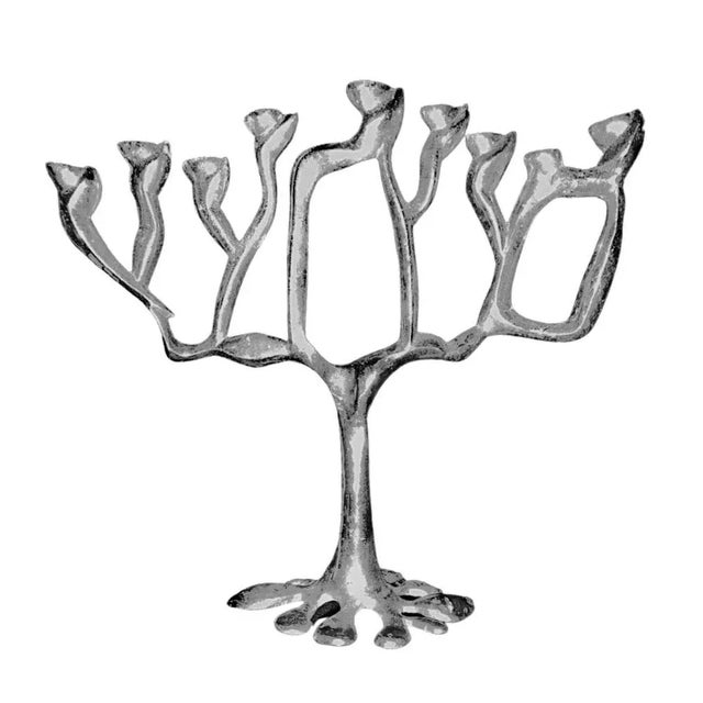 Donald Drumm Vintage Mid Century Modern Don Drumm Style Aluminum Abstract Brutalist Artisan Sculpture Menorah For Sale - Image 4 of 13