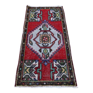 1960s Turkish Vintage Hand Knotted Doormat Rug For Sale