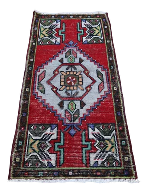 1960s Turkish Vintage Hand Knotted Doormat Rug