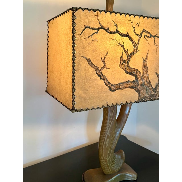 1950s 1950s Cerused Oak Lamp With Fiberglass Shade For Sale - Image 5 of 9