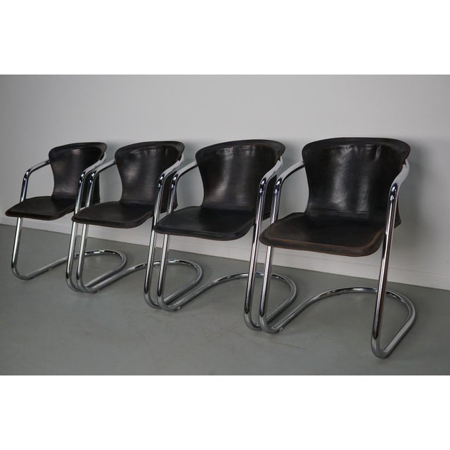 Brown Leather Dining Chairs, 1970s, Set of 4 For Sale - Image 10 of 17