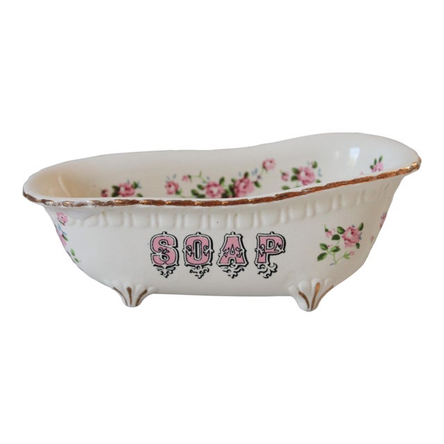 Vintage Floral Ceramic Bathtub Soap Dish For Sale