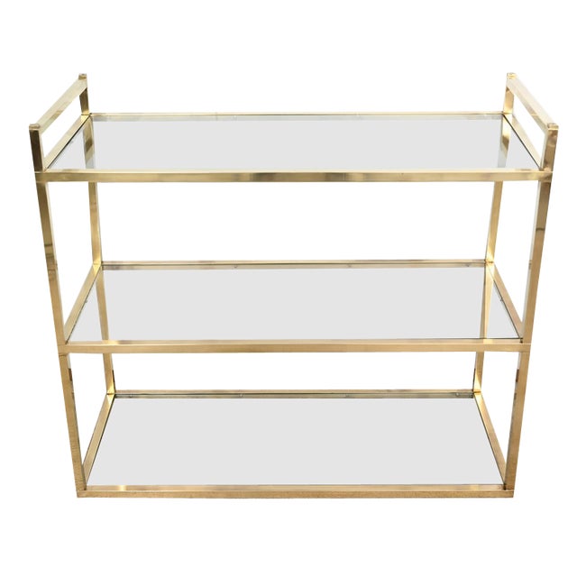 3-Tier Shelf in Brass and Glass in the style of Vandel, 1970s For Sale