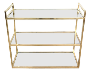 3-Tier Shelf in Brass and Glass in the style of Vandel, 1970s