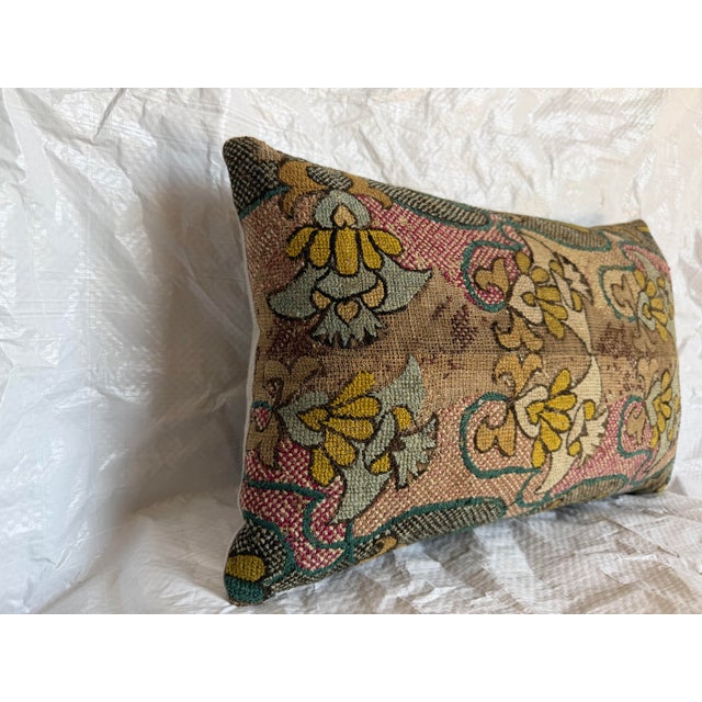 17th Century Italian Wool and Silk Floral Scrollwork Pillow For Sale - Image 4 of 7