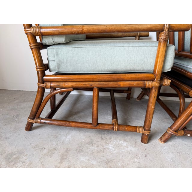 Vintage Rattan Bamboo Lounge Chairs With Cushions – A Pair For Sale - Image 10 of 18