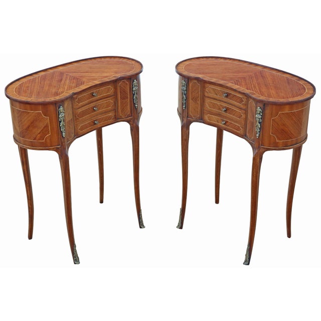 Vintage Kidney-Shaped Inlaid Veneer Bedside Tables, 1925, Set of 2 For Sale - Image 12 of 12