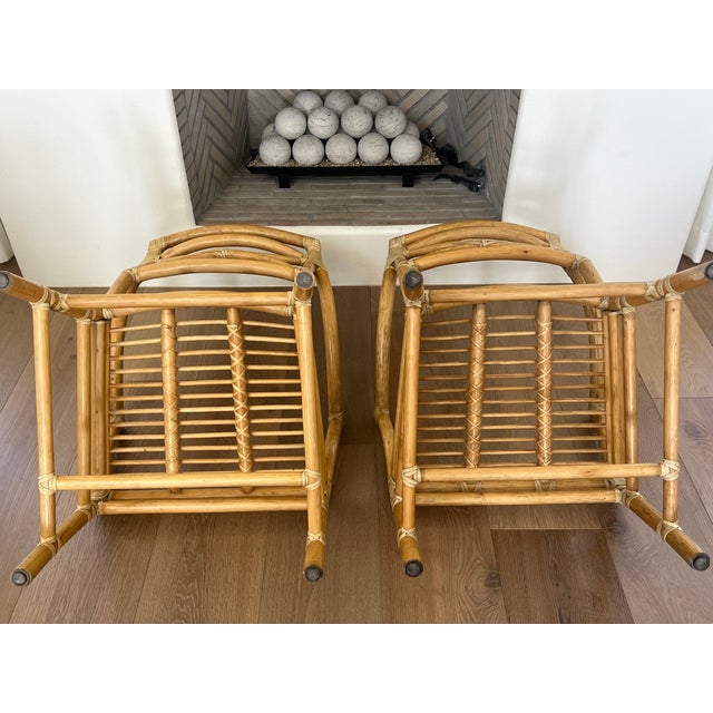 Beige Pair of Vintage McGuire Bamboo & Leather Arm Chairs For Sale - Image 8 of 14
