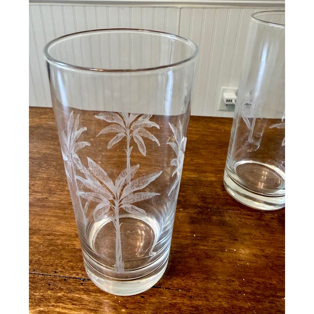 Late 20th Centurty Highball Tumblers With Etched Palm Tree Design - Set of 8 For Sale - Image 9 of 12
