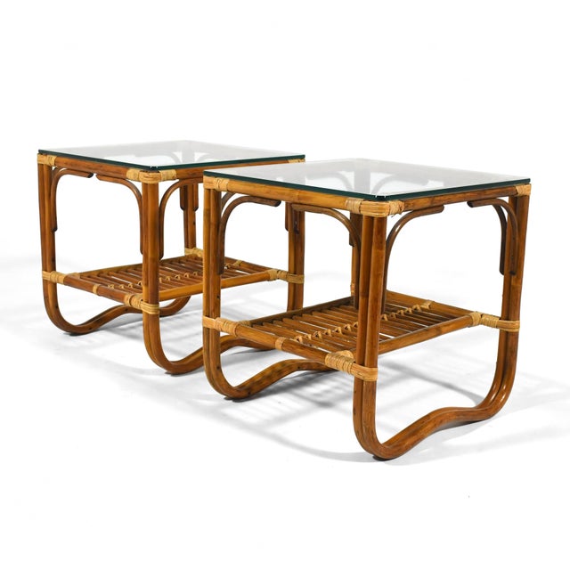 Pair of Rattan Side Tables in the Manner of McGuire For Sale - Image 4 of 8