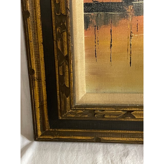 Mexican Mid Century Modern Oil Painting City Bay at Sunset Signed, Framed For Sale - Image 9 of 12