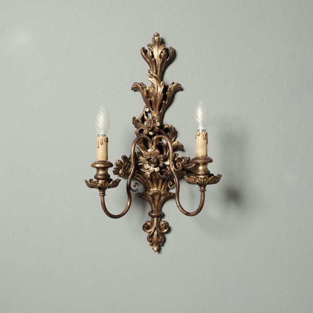 Baroque Sconces in Gilded Wood, 1960s, Set of 2 For Sale - Image 4 of 18