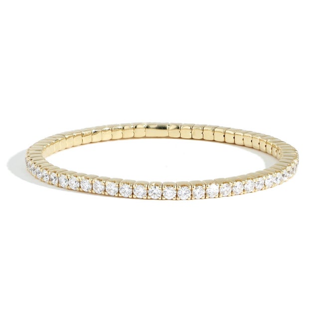 Arts & Crafts 5 Pointer Each, 3.5 Ct Eternity 18 Kt Gold & Diamond Stretchable Bangle, Italy For Sale - Image 3 of 18