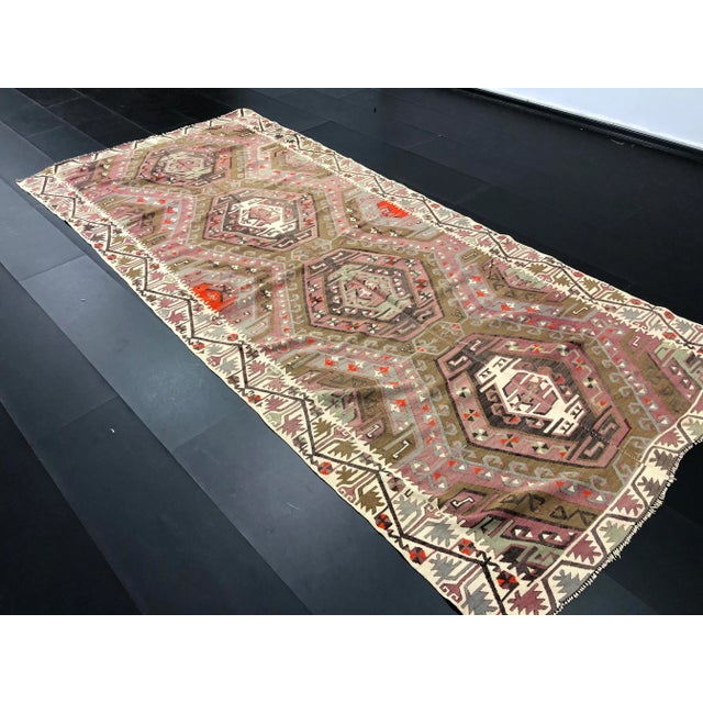 Traditional 1960s Vintage Rustic Turkish Handmade Kilim Rug- 4′11″ × 11′1″ For Sale - Image 3 of 11