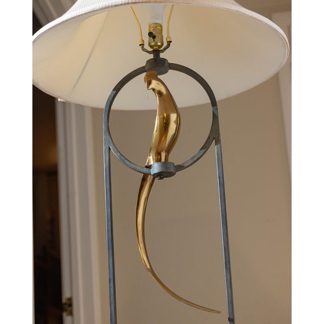 Vintage Sculptural Postmodern Brass Bird Floor Lamp in Steel & Travertine For Sale - Image 13 of 14