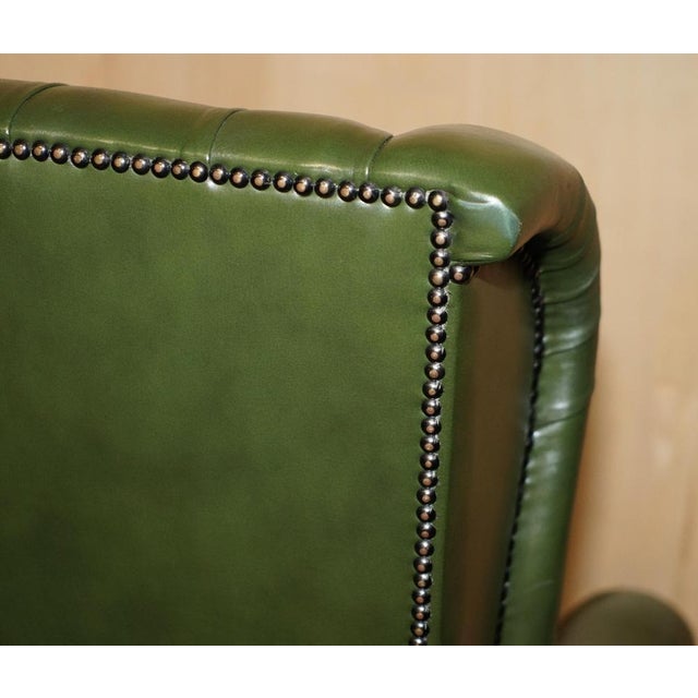 Chesterfield Wingback Swivel Chair in Green Leather For Sale - Image 13 of 18