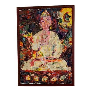 Late 20th Century Abstract Expressionist Buddha Painting, Framed For Sale