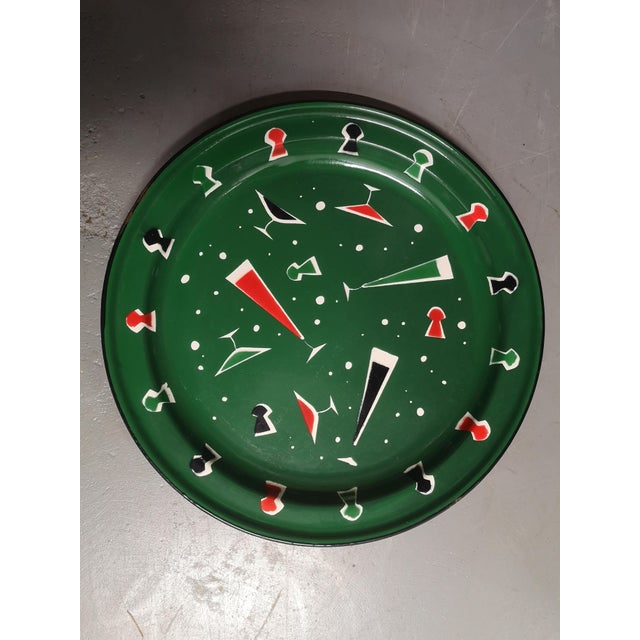 Round Serving Cocktail Tray in Green Enamel Metal, 1970s For Sale - Image 15 of 15