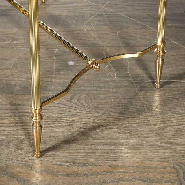 Mid-Century Brass & Inset Vitrolite Top Accent Side Table W/ Fluted Detailing For Sale - Image 4 of 12