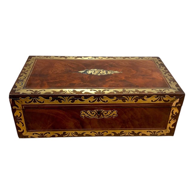 Victorian Brass Inlaid Mahogany Writing Slope with Secret Drawers For Sale