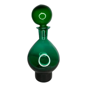 Mid Century Modern Emerald Green Glass Decanter With Stopper- 2 Pcs.