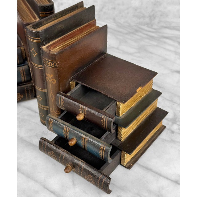 Wood Vintage Traditional Wood Faux Book Library Bookends - A Pair For Sale - Image 7 of 9