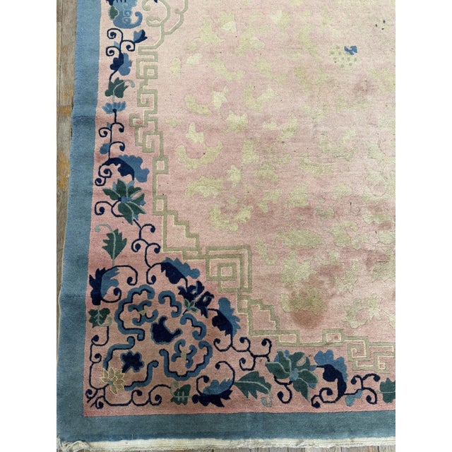 1920s Classic East Asian Pink Field Chinoiserie Antique Chinese Rug For Sale - Image 4 of 6