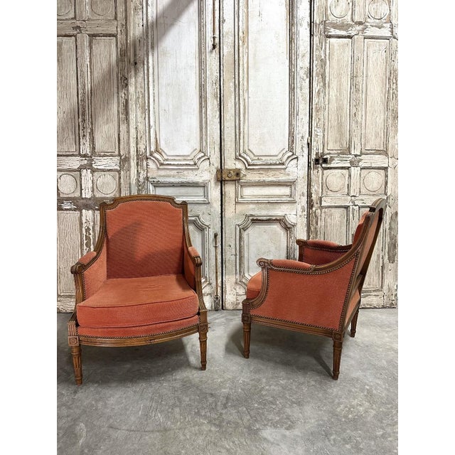 Louis XVI Style Bergère Armchairs, 1940s, Set of 2 For Sale - Image 3 of 11