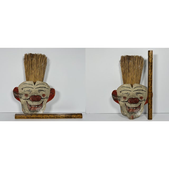 Folk Art Clown Whisk Broom Holder: Hand-Painted Wood Decor For Sale - Image 10 of 10