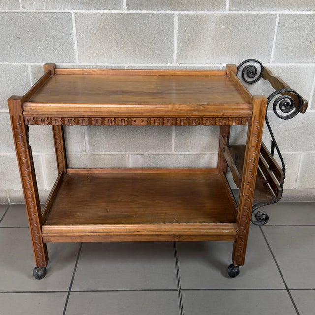 Bar Cart in Wood and Wrought Iron For Sale - Image 5 of 13