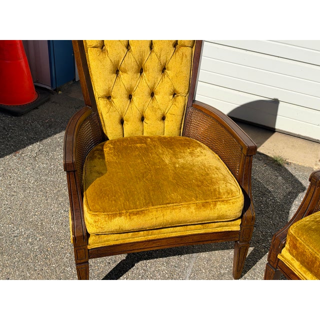 Pair of Vintage Mid-Century Hollywood Regency High-Back Velvet Fireside Chairs For Sale - Image 10 of 12