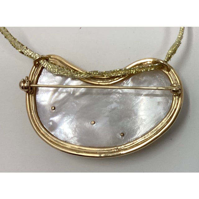 Late 20th Century Custom Designed Blister Pearl 14k Gold Pin/ Pendant With 3 Natural Sapphires. For Sale - Image 4 of 7