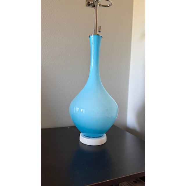 Blue Vintage Mid-Century Modern Blue Hand-Blown Glass Table Lamp - Murano Style For Sale - Image 8 of 8