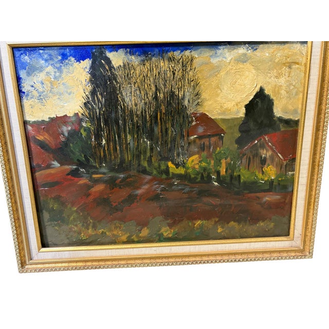 Vintage Acrylic Landscape Painting on Canvas Framed 28" W For Sale - Image 4 of 8
