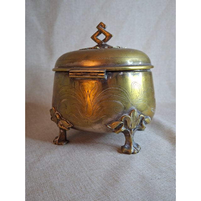 Antique 19th Century Brass Etrog Box Engraved Sukkot Citron Footed Judaica For Sale - Image 17 of 18