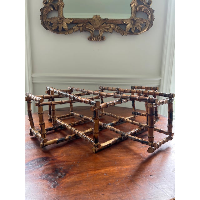 Vintage Tortoisehell or Scorched Bamboo 8-Bottle Wine Rack For Sale - Image 4 of 7