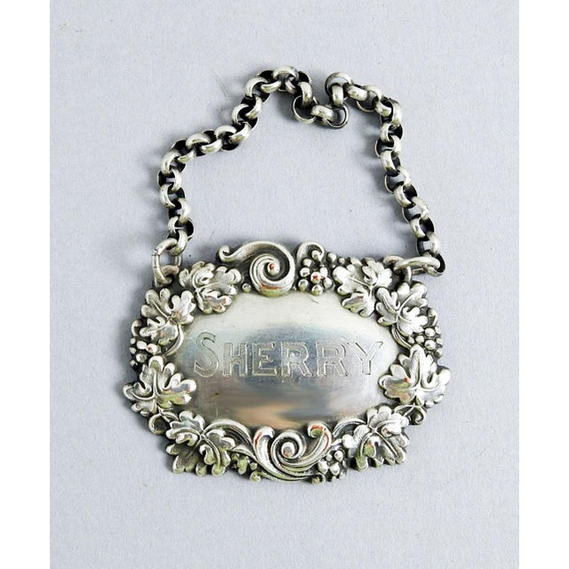Art Nouveau Vintage Silverplate Sherry Hanging Liquor Tag With Grapes For Sale - Image 3 of 3