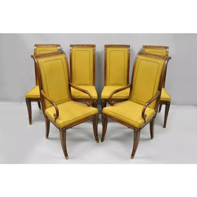 Vintage Karges French Regency Style Klismos Saber Leg Walnut Dining Chairs - Set of 6. Set includes (2) armchairs, (4)...