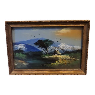 1980s Original Framed Miniature Landscape Oil Painting For Sale