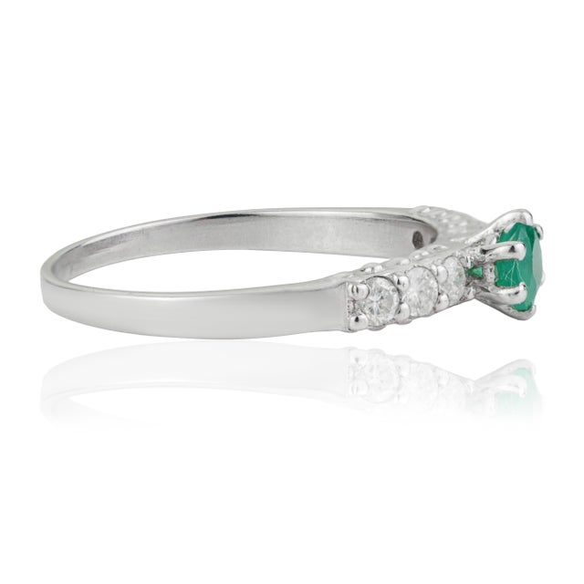 Not Yet Made - Made To Order Contemporary 6 Prong Set 0.32 Ct Natural Emerald Ring and Pave Diamonds Size 7 For Sale - Image 5 of 12