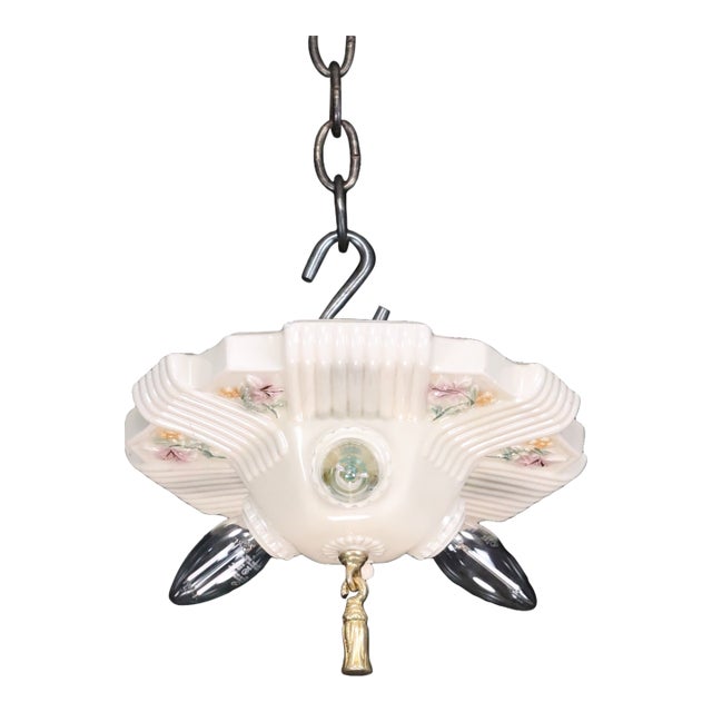 Restored 1930s Art Deco Ceramic Flush Mount Light For Sale