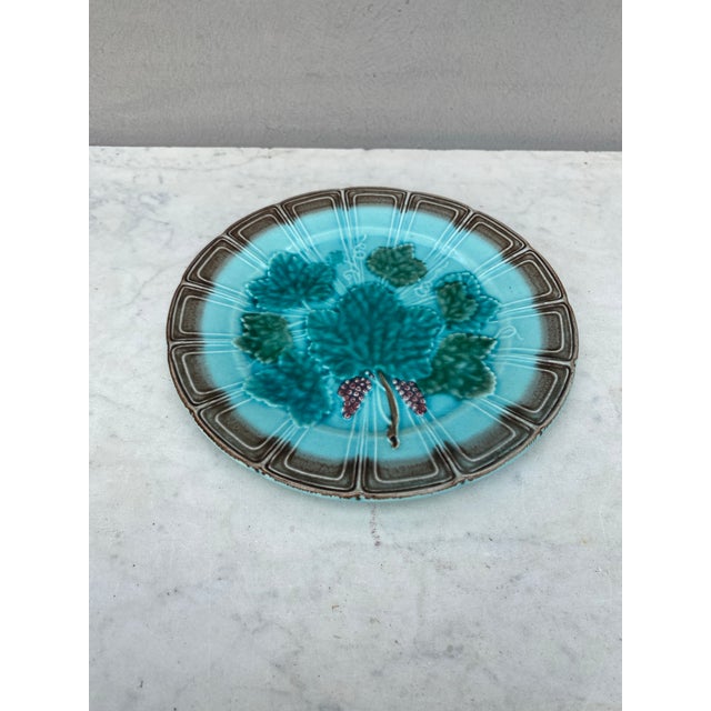 German Majolica Vine Leaves Plate Circa 1890