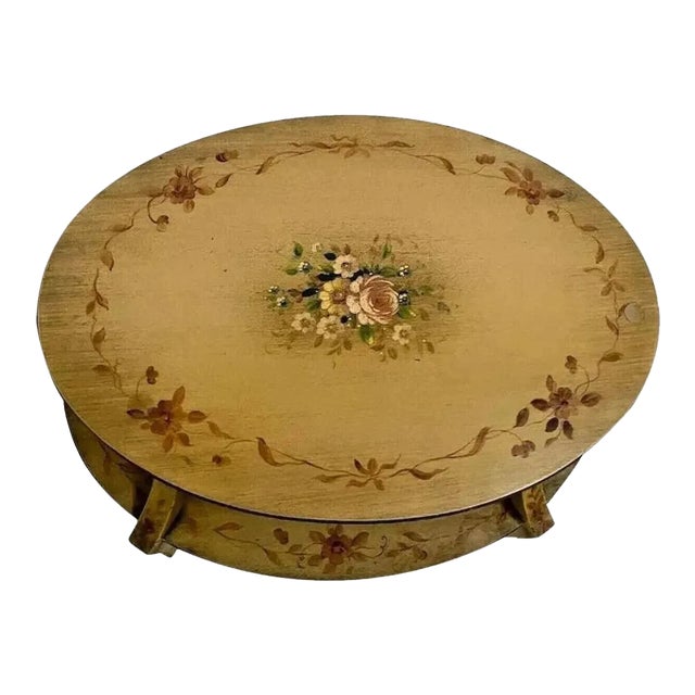 1950s Vintage Lamerts Oval Table With Bottom Shelf Two Tier Hand Painted Flowers For Sale