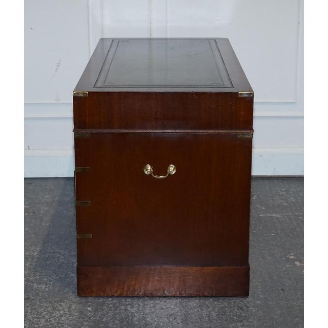 Fine Military Campaign Twin Pedestal Desk with Green Leather Top For Sale - Image 15 of 18