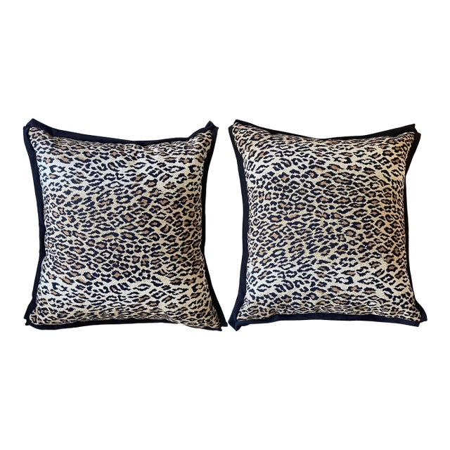 Custom Pair of Leopard Print Euro Pillows For Sale