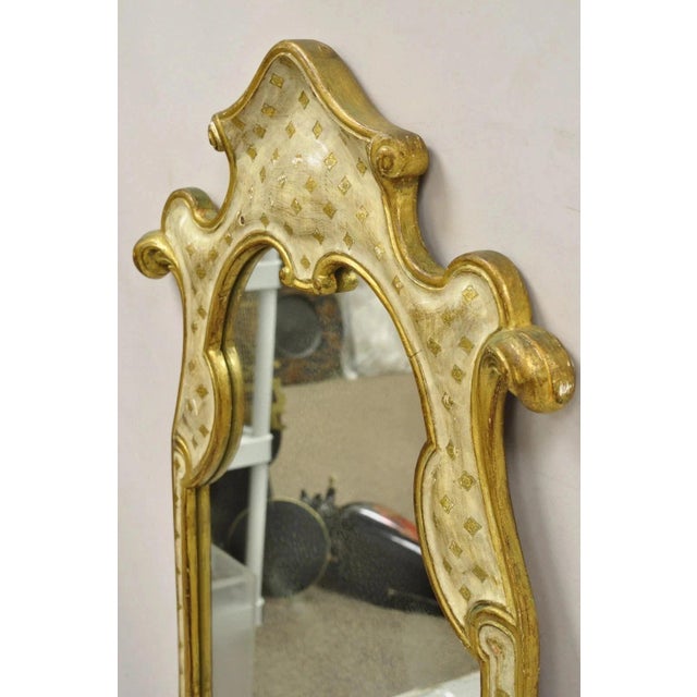 Gold Vintage Italian Florentine Carved Sculpted Giltwood Cream and Gold Wall Mirror For Sale - Image 8 of 12