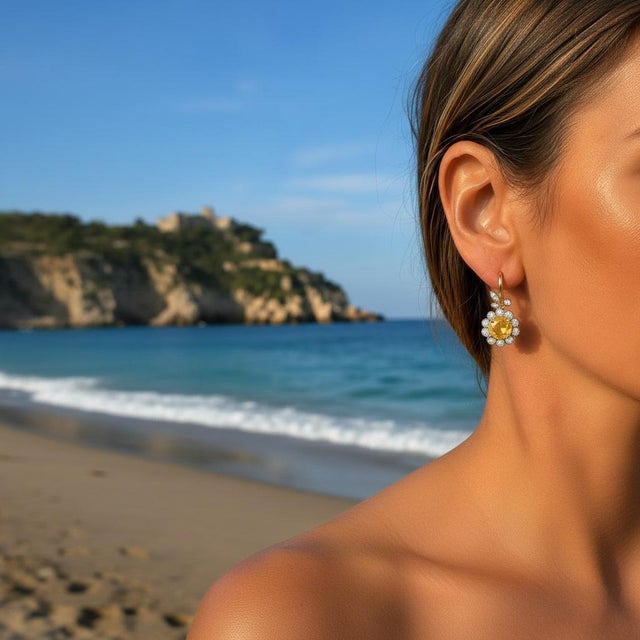 Not Yet Made - Made To Order Art Nouveau Citrine Flower and Leaf Drop Earrings, Silver, Gold, Pair For Sale - Image 5 of 6