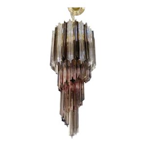 Smoked and Clear "Quadriedro" Cascade Chandelier Murano Glass
