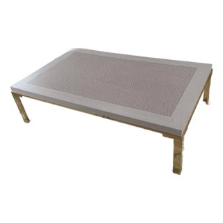 Late 20th Century Transitional Brass Legged Inlaid Herringbone Coffee Table For Sale