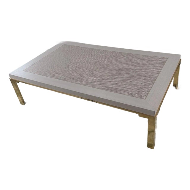 Late 20th Century Transitional Brass Legged Inlaid Herringbone Coffee Table For Sale